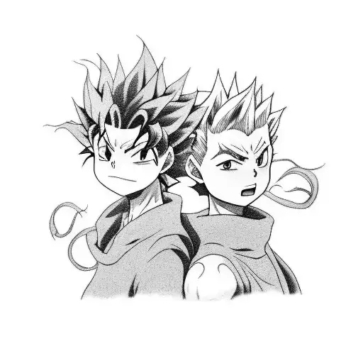 A tattoo design showcasing Gon and Sukuna in a dynamic pose tattoo design idea