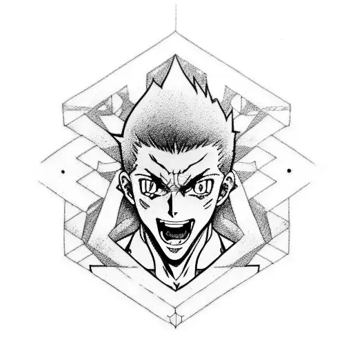 A tattoo design featuring a crossover of characters from Hunter x Hunter, Solo Leveling, and Jujutsu Kaisen tattoo design idea