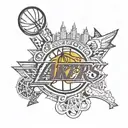 Incorporate elements of the Los Angeles Lakers and Liverpool logos into a half sleeve design tattoo design idea
