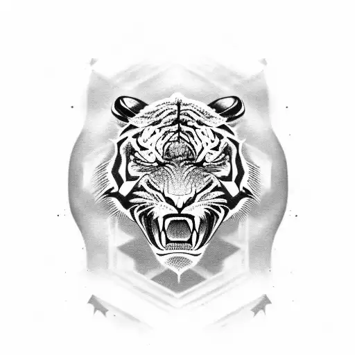 sabertooth tiger face on, lapping up water tattoo design idea