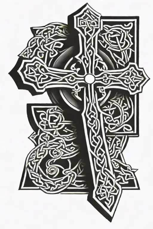 celtic cross with birthday date tattoo design idea