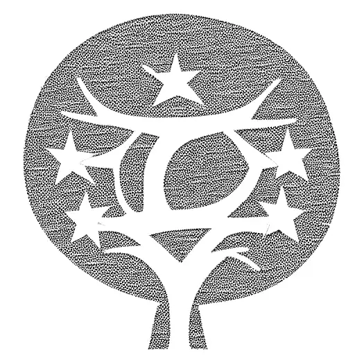 family tree made with straight lines and unique stars for individuals. there are 7 total with 2 parents and 5 children tattoo design idea