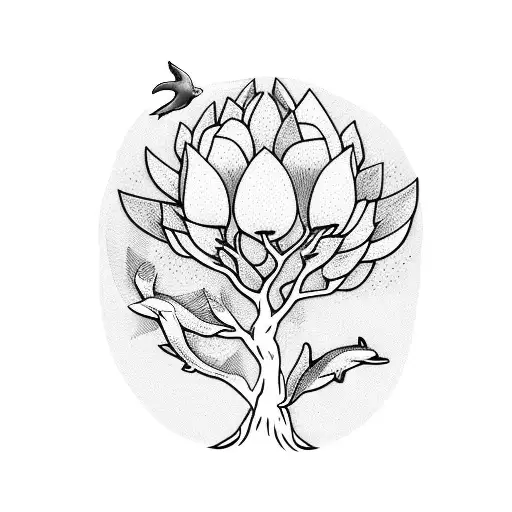 magnolia tree with a dolphin tattoo design idea