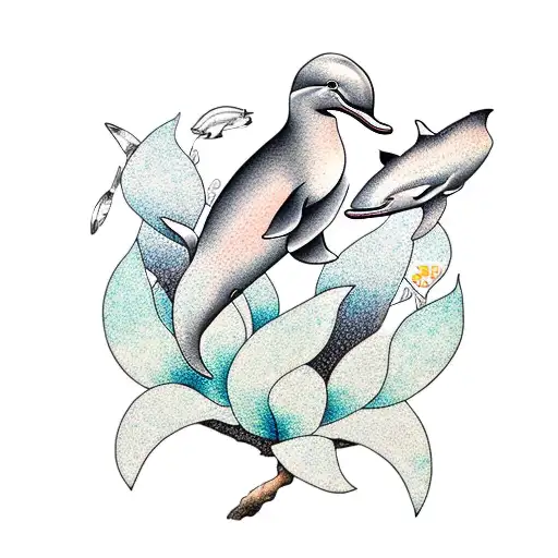 magnolia tree with a dolphin tattoo design idea