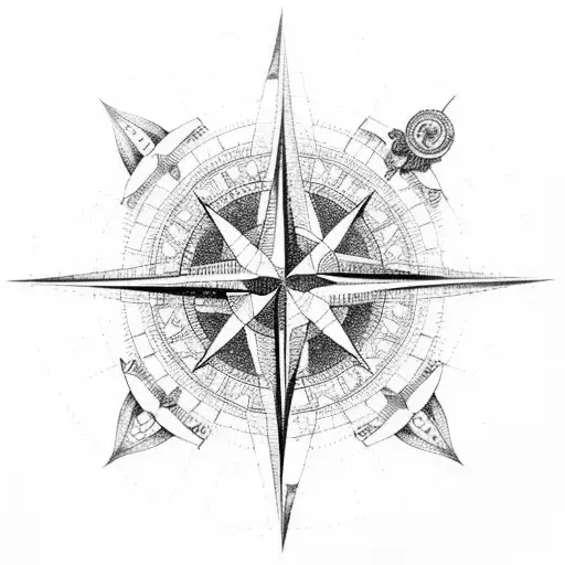 A compass rose designed with intricate circuit board patterns tattoo design idea