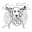 Create another tattoo idea, minimalist outline tattoo. Golden retriever and hay bales in the sunset  tattoo design idea