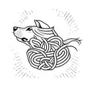 Create another tattoo idea, minimalist outline tattoo. Golden retriever and hay bales in the sunset  tattoo design idea