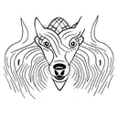 Create another tattoo idea, minimalist outline tattoo. Golden retriever and hay bales in the sunset  tattoo design idea