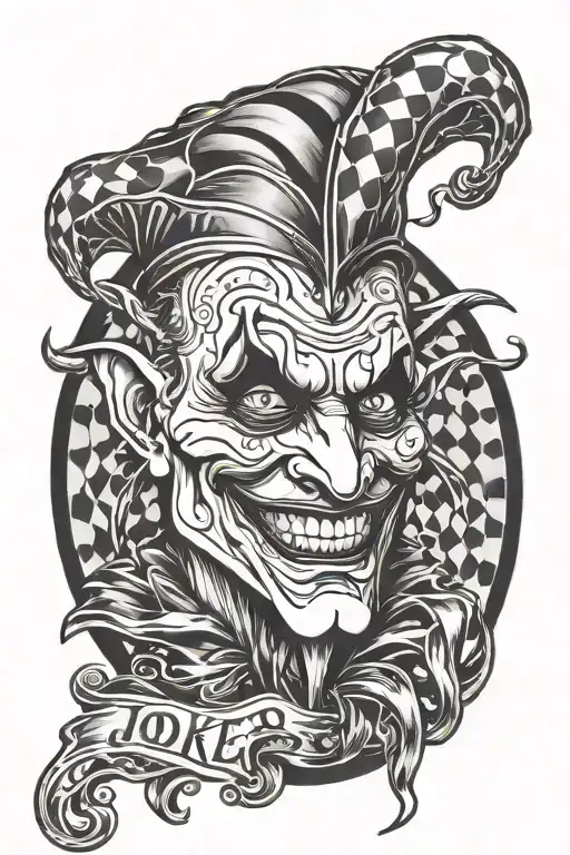 jester with the word joker tattoo design idea