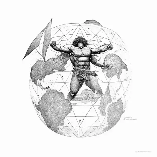 greek god atlas holding up earth in storm tattoo design idea