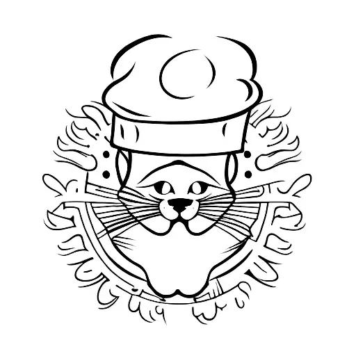 A minimalist tattoo of a chef's hat with a cat face incorporated tattoo design idea