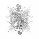 A dagger intertwined with a snake, surrounded by delicate flowers tattoo design idea