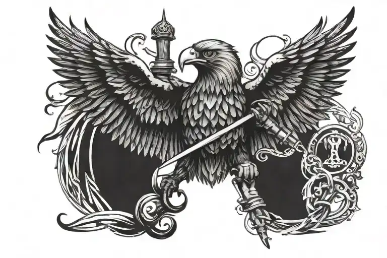 Eagle wings and dagger piercing without eagle head  tattoo design idea