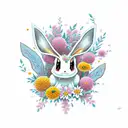 Eevee evolution surrounded by delicate flowers tattoo design idea