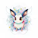 Eevee evolution surrounded by delicate flowers tattoo design idea
