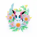 Eevee evolution surrounded by delicate flowers tattoo design idea