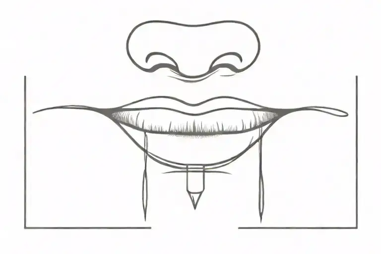 A set of lips pinned shut with vertically placed safety pins. tattoo design idea