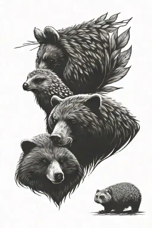 bear, hedgehog, owl tattoo design idea
