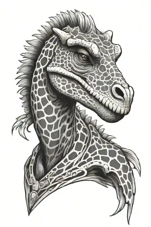 raptor dinosaur with giraffe pattern tattoo design idea