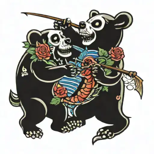 grateful dead skull and roses dancing bears fishing tattoo design idea