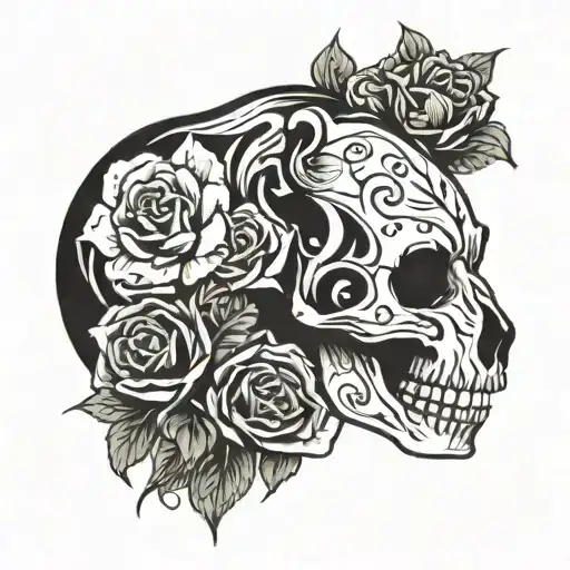bear skull and roses tattoo design idea