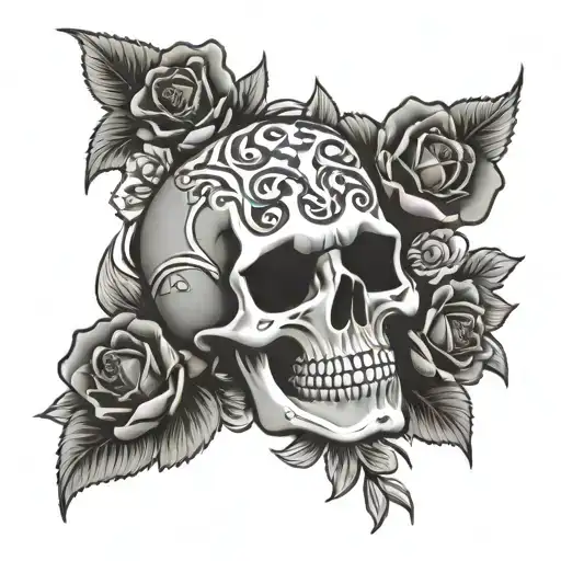 grateful dead skull and roses blooming tattoo design idea