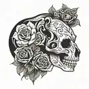 bear skull and roses tattoo design idea