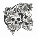bear skull and roses tattoo design idea