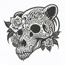 bear skull and roses tattoo design idea