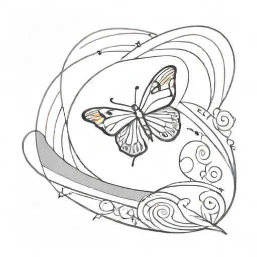 butterfly flies against the background of a rainbow, bw, tattoo sketch on a white background, feminine thin lines tattoo design idea