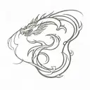 abstract dragon, Japan, curled tail, bw, on a white background with smoke tattoo design idea