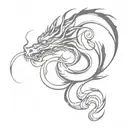 abstract dragon, Japan, curled tail, bw, on a white background with smoke tattoo design idea