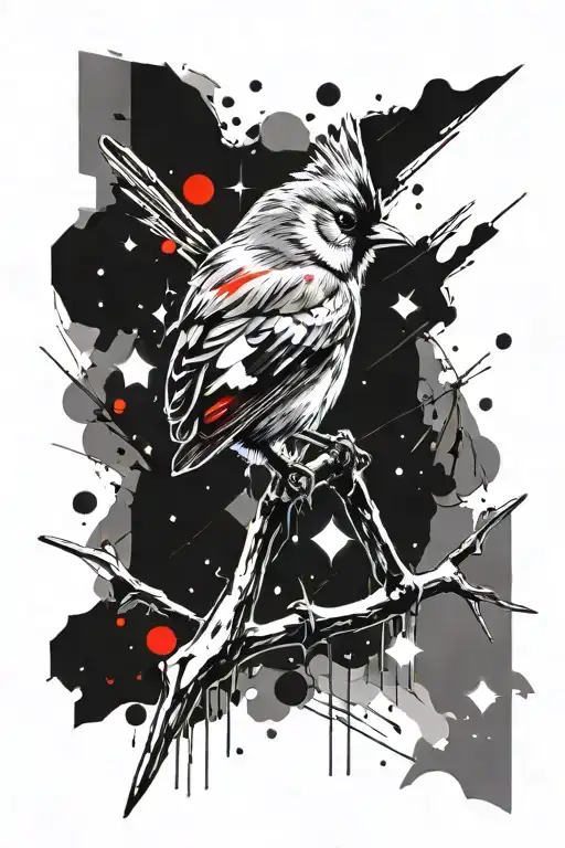 titmouse in danger in sky filled with stars tattoo design idea