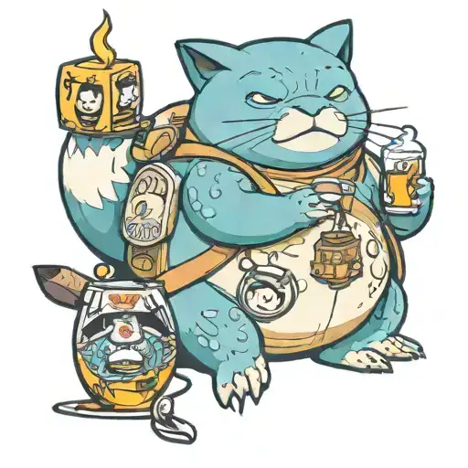 snorlax  with  whiskey  and shisha tattoo design idea