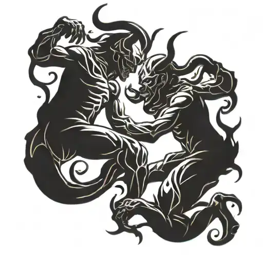 devils dancing together tattoo design idea
