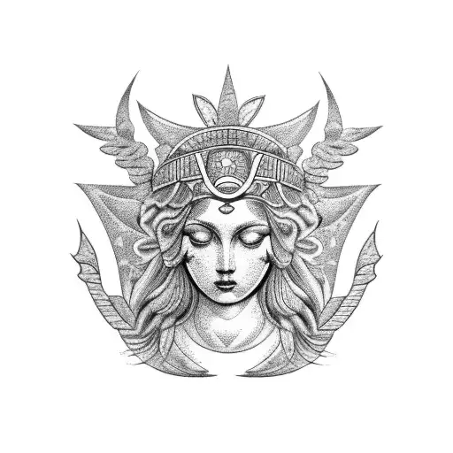 combine the goddess Athena with the star sign aries and the sunflower tattoo design idea