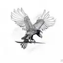 flying raven holding a snake in its claws ,hyper de tattoo design idea