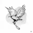 flying raven holding a snake in its claws ,hyper de tattoo design idea