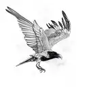 flying raven holding a snake in its claws ,hyper de tattoo design idea