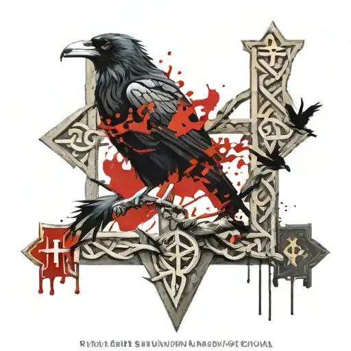 tree of life, vigvisir and celtic cross and a raven tattoo design idea