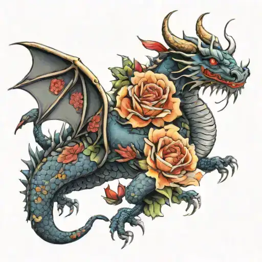 Dragon and Roses reference hidden tattoo design idea