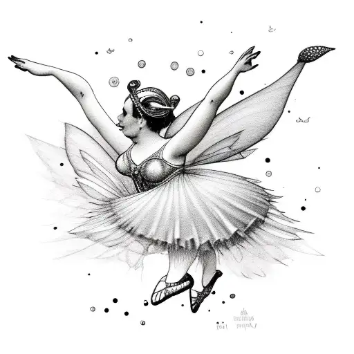 fat fairy ballet dancing tattoo design idea