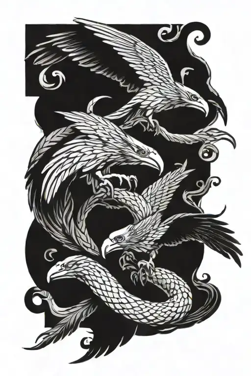 three ravens in battle with a two headed snake tattoo design idea