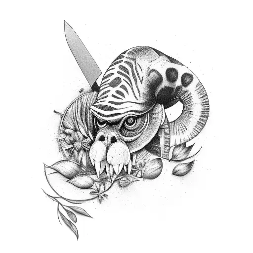 jungle and birds enclosed in a machete  tattoo design idea