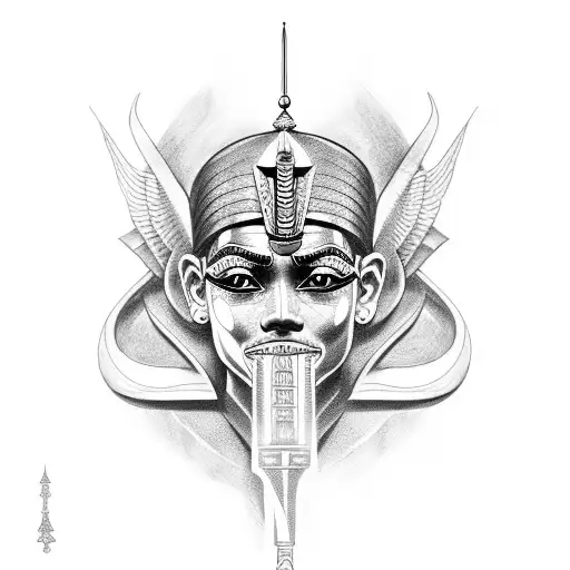An intricate tattoo design featuring a gun morphing into an Egyptian pharaoh tattoo design idea