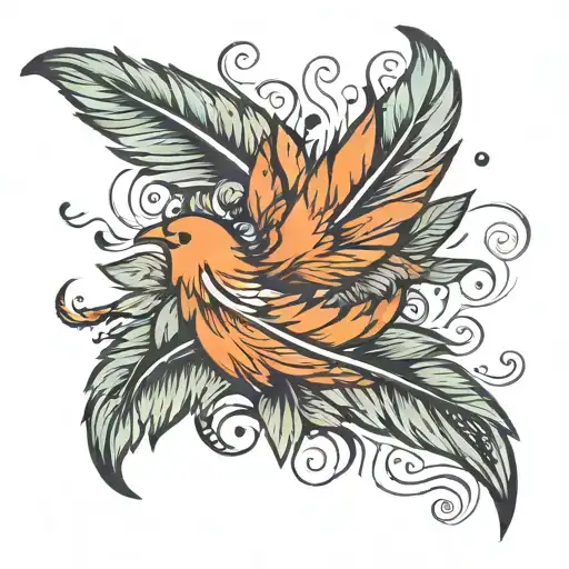 feather with birds flying and fighting each other representing my two daughters tattoo design idea