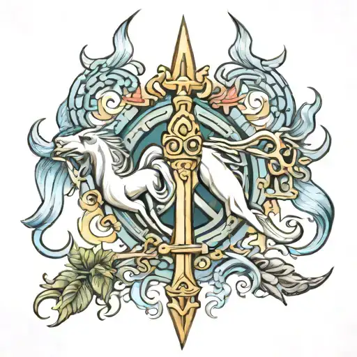 croix de camargue trident emerging tattoo design idea