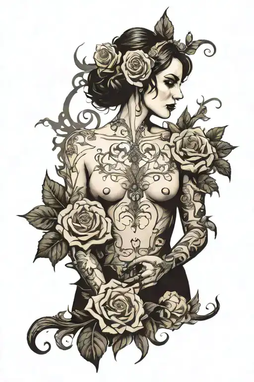 gothic, full-back tattoo. hozier-themed, dark romance tattoo design idea