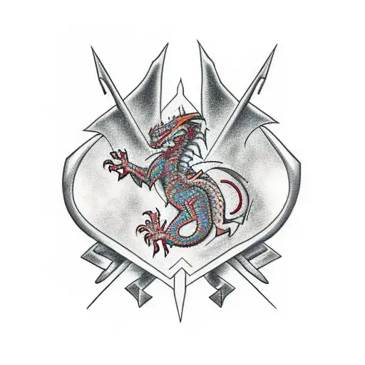A majestic dragon wrapped around the Def Leppard logo tattoo design idea