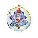 A wizard casting a spell with a Def Leppard logo in the background tattoo design idea
